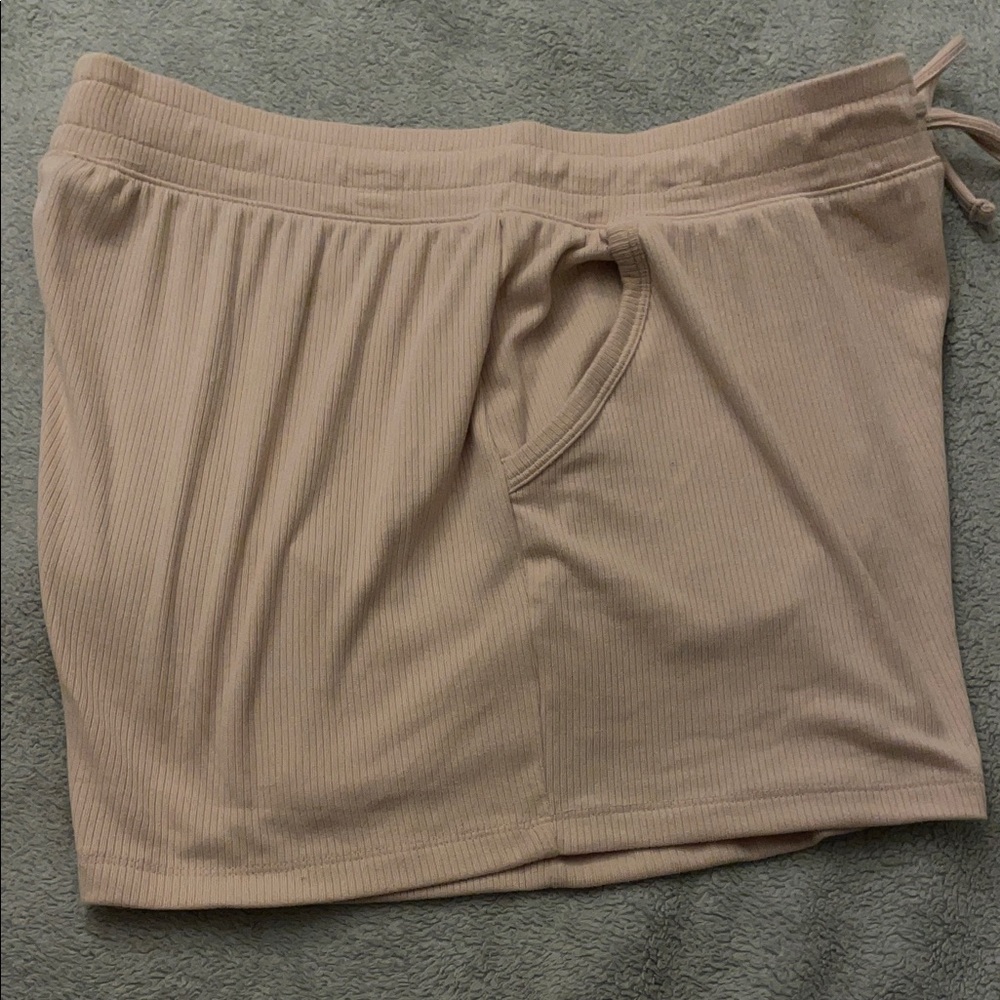 New Light Pink Ribbed Drawstring pj Shorts - Picture 3 of 5